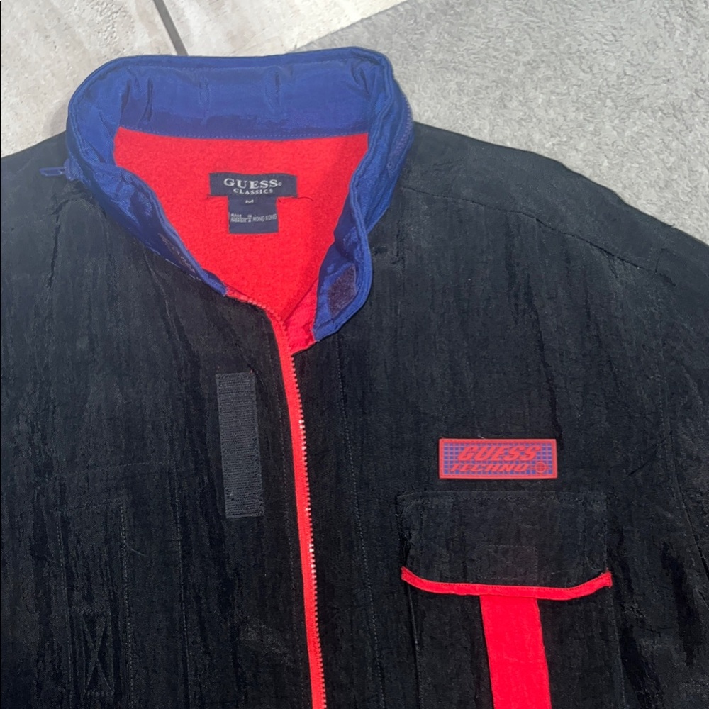 GUESS Men's Black and Blue Fleece Jacket